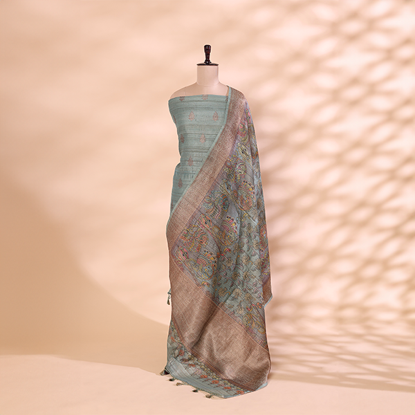 Sky Serenade Tussar Silk with Kalamkari Symphony Dupatta