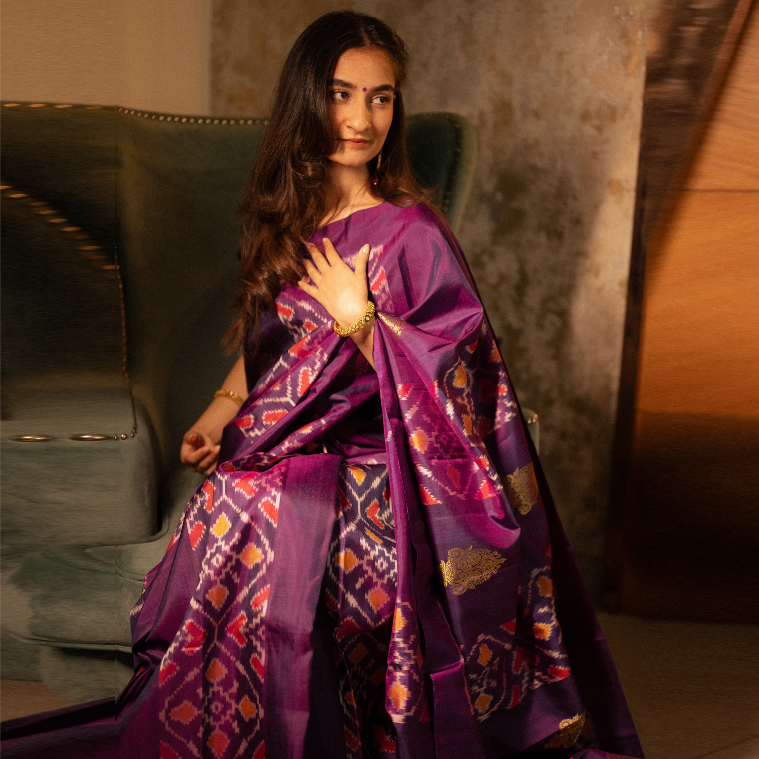 Handwoven Kanjivaram Patola Silk With Golden Zari With Blouse