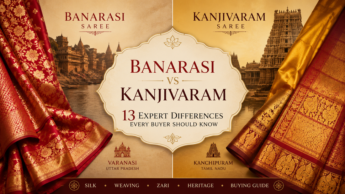 13 ways to differentiate Banarasi saree vs Kanjivaram saree