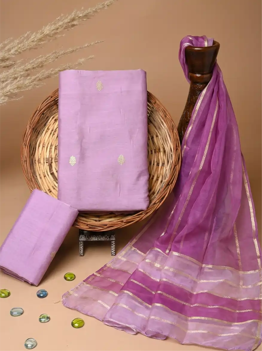 Chanderi cotton silk suit with Rangkaat Kora Dupatta