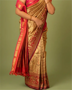 Handwoven Gold & Red Kanchipuram Silk Saree with Rich Zari Border