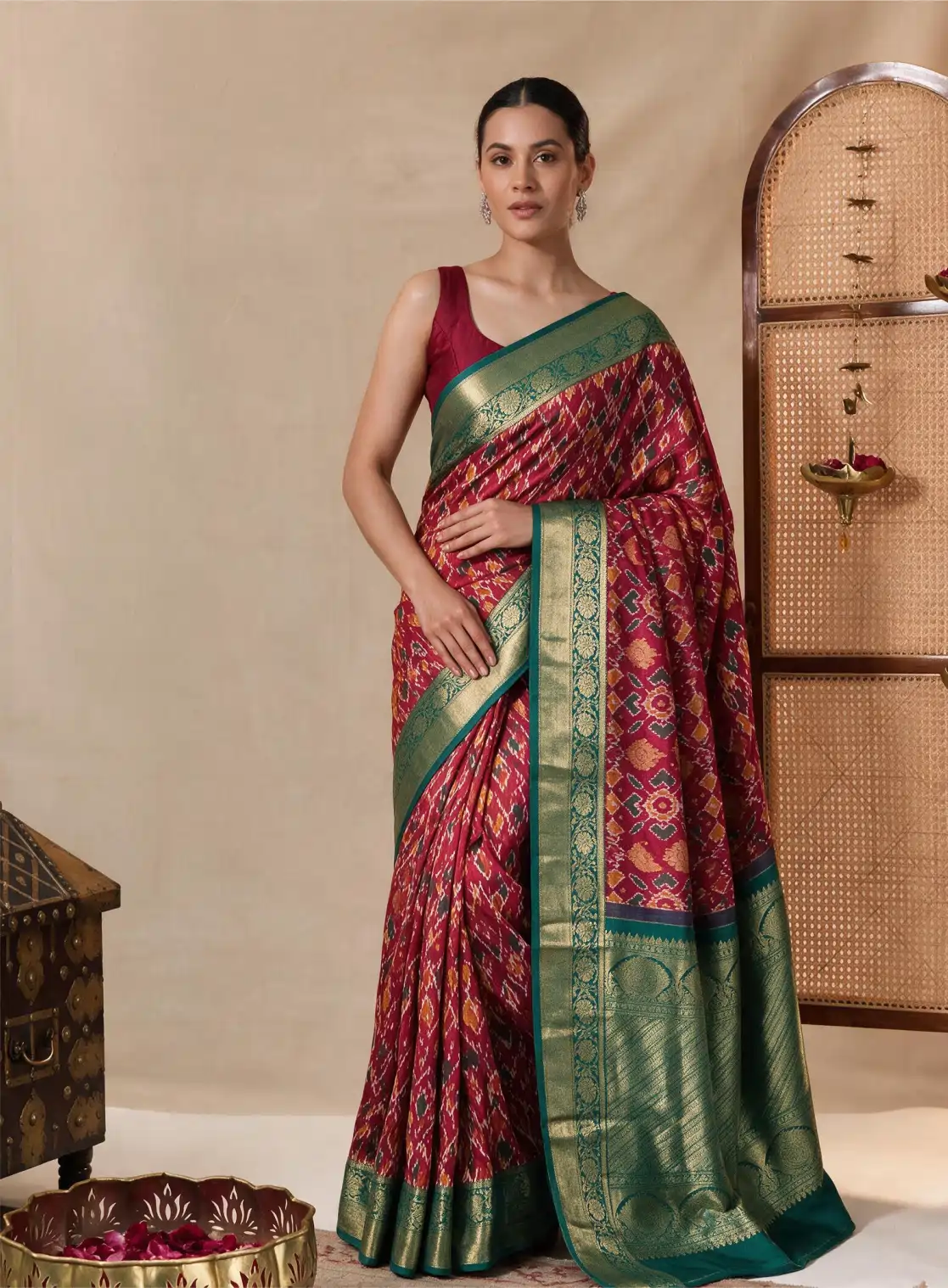 Handwoven Red & Green Patola Kanjivaram Silk Saree