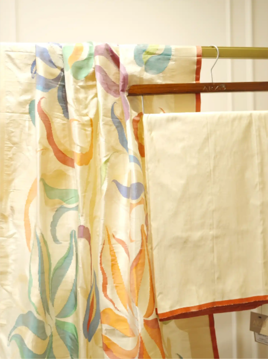 Handwoven Katan Silk Cream Suit Set with Multi-Color Motif Dupatta