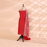 Crimson Kaleidoscope Pure Banarasi Silk Suit with Bandhani Dupatta