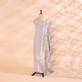 Silver Mist Khadi Georgette Silk Suit with Multicolor Harmony Dupatta