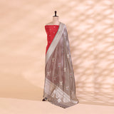 Crimson Radiance Katan Silk Suit with Sophisticated Slate Dupatta