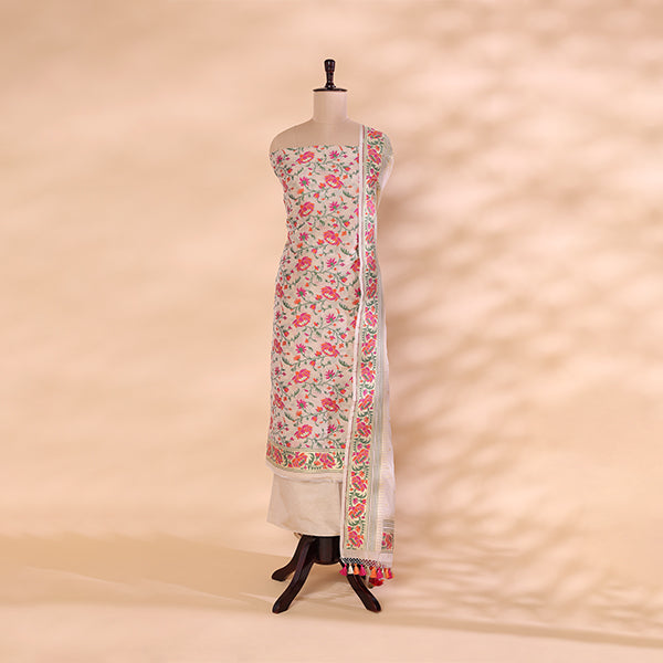 Ivory Elegance Handwoven Banarasi Katan Silk Suit