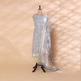 Silver Mist Organza Silk Suit with Zari Harmony Dupatta