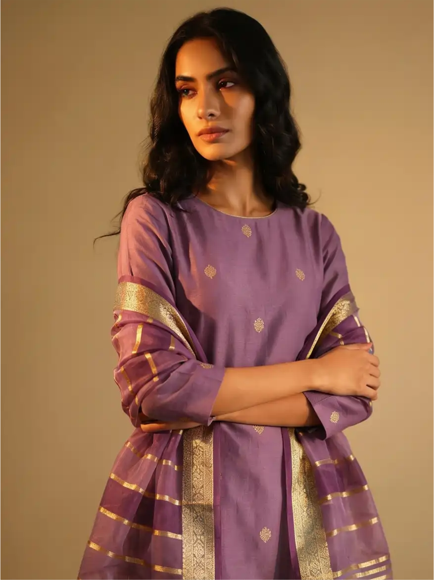 Chanderi cotton silk suit with Rangkaat Kora Dupatta