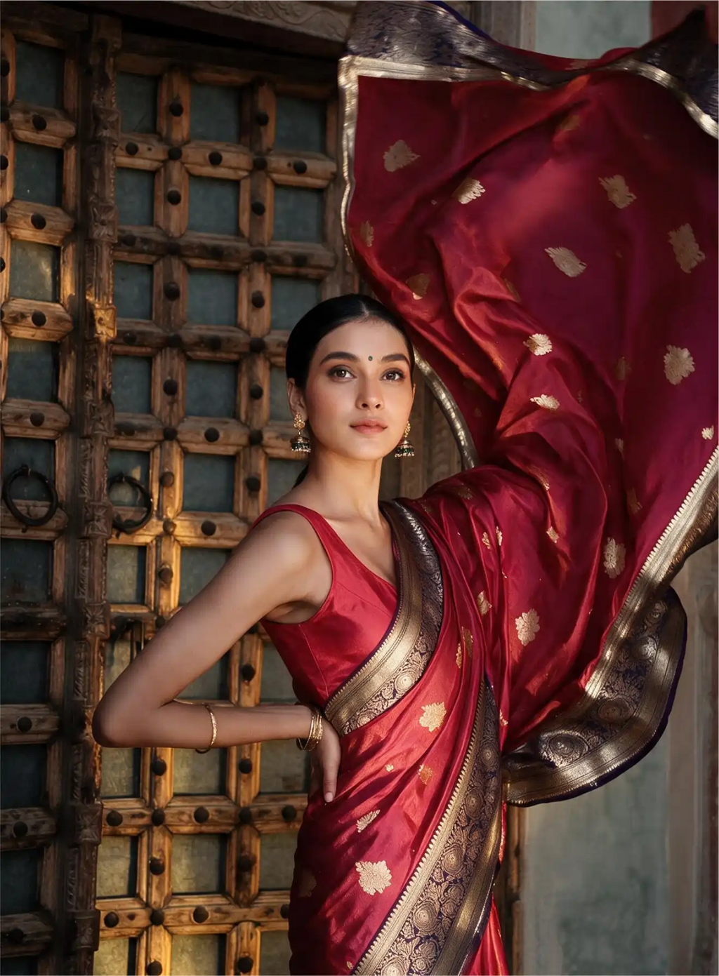 Handwoven Pure Katan Silk Red Saree with Gold Zari
