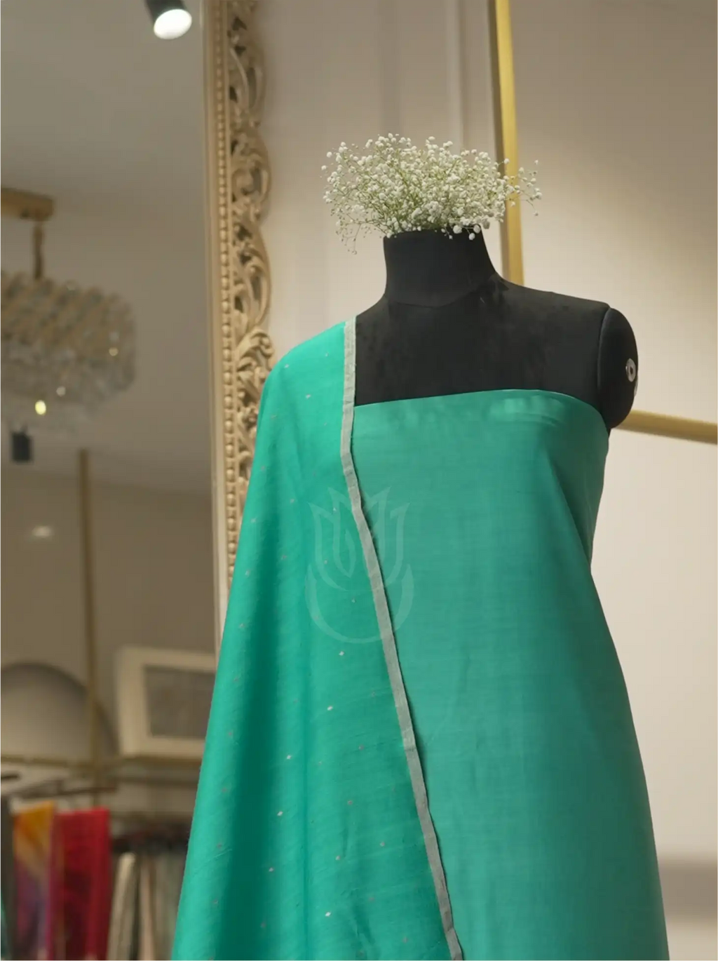 Handwoven Georgette Silk Teal Green Suit Set – Unstitched Silk Suit