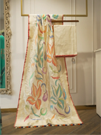 Handwoven Katan Silk Cream Suit Set with Multi-Color Motif Dupatta