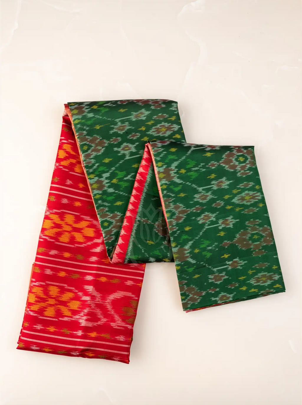 Handwoven Pure Patola Silk Saree in Peacock Green & Red