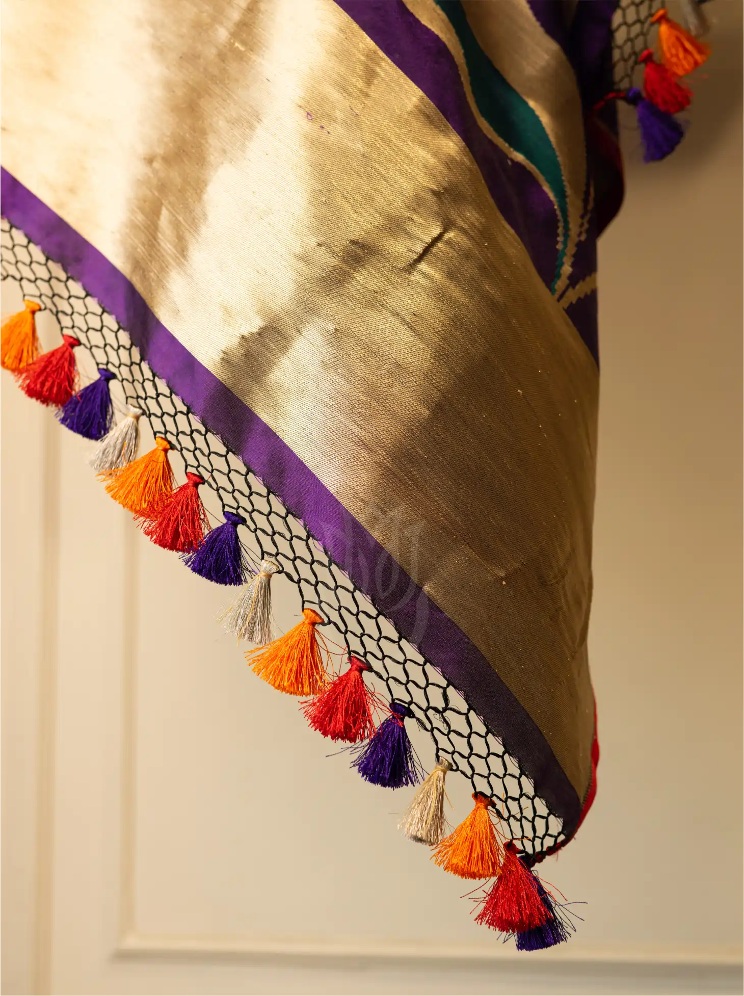 Handwoven Katan Silk Royal Purple Suit Set with Multi-Color Motif Dupatta