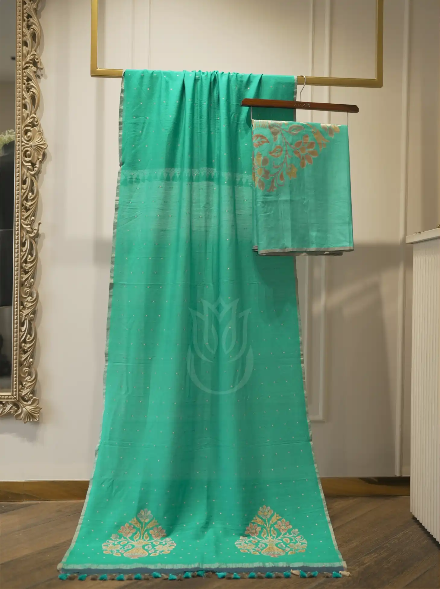 Handwoven Georgette Silk Teal Green Suit Set – Unstitched Silk Suit