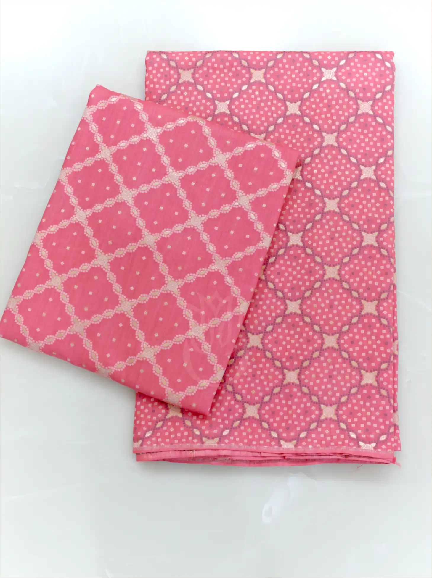 Handwoven Munga Silk Pink Phulkari Pattern Suit Set