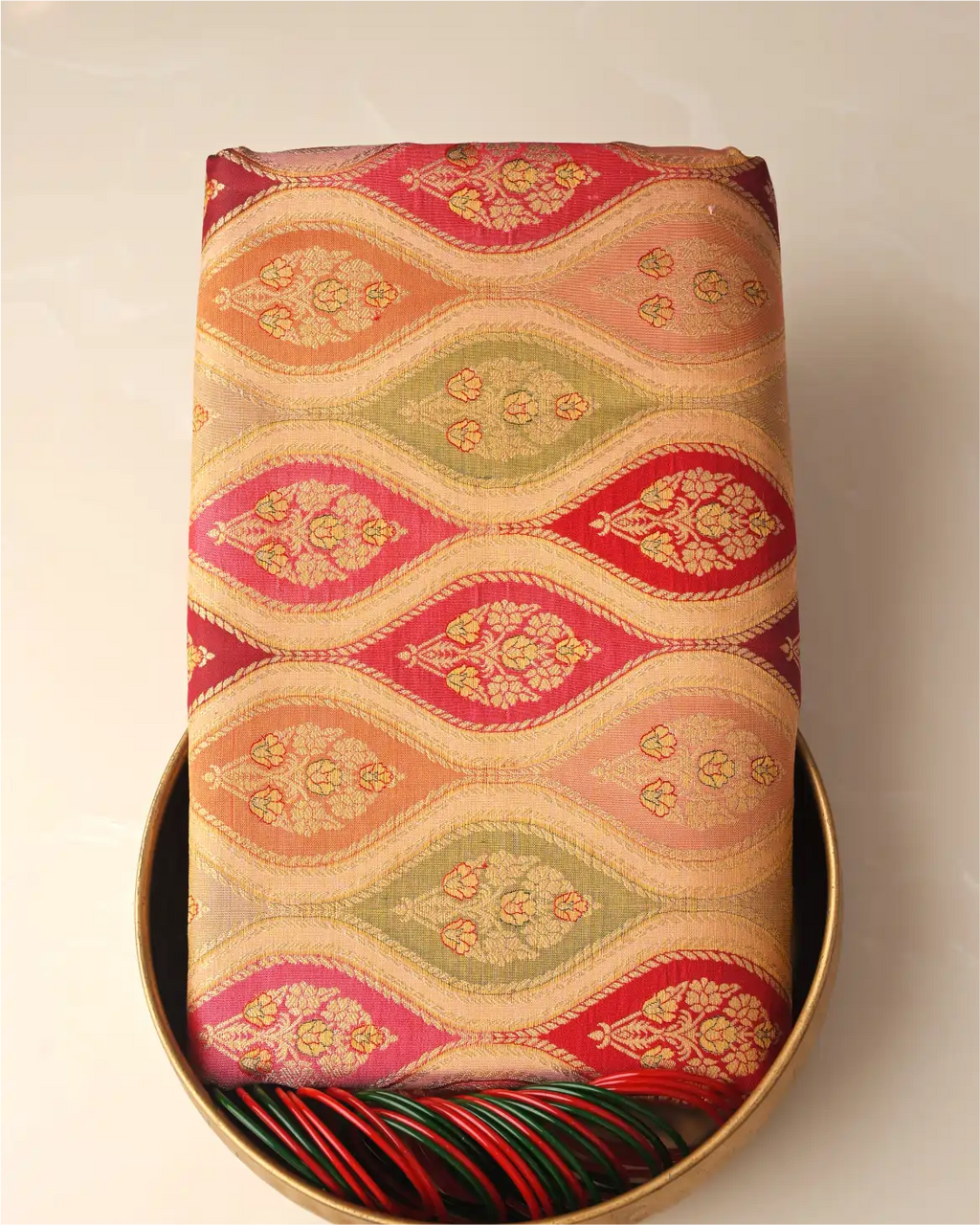 Handwoven Gold & Orange Rangkart Kanchipuram Silk Saree
