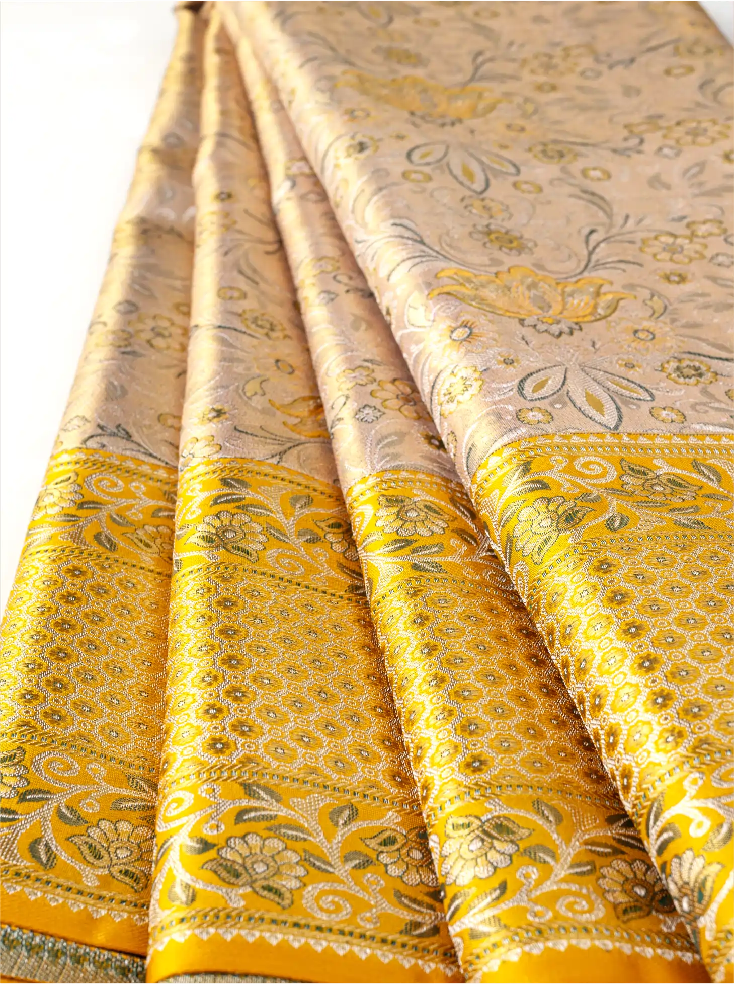 Handwoven Gold Kanjivaram Silk Saree with Rich Zari Border