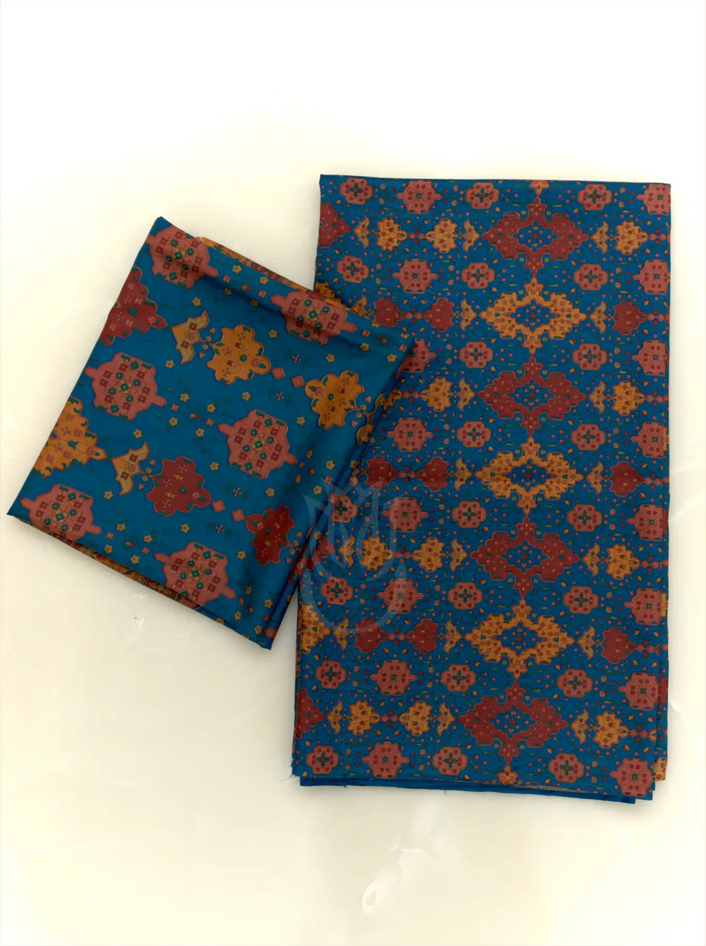 Pure Boski Silk Teal Blue Suit Set – Unstitched Printed Silk Suit