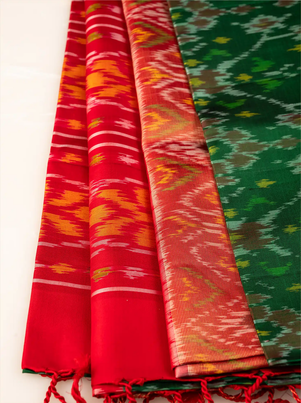 Handwoven Pure Patola Silk Saree in Peacock Green & Red