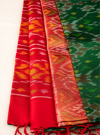Handwoven Pure Patola Silk Saree in Peacock Green & Red