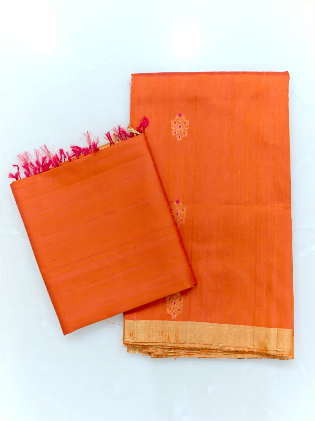 Handwoven Matka Silk Rust Orange Meena Boota Suit Set