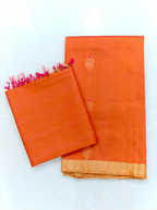 Handwoven Matka Silk Rust Orange Meena Boota Suit Set