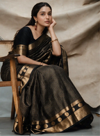 Handwoven Pure Katan Check Silk Saree with Gold Zari Border
