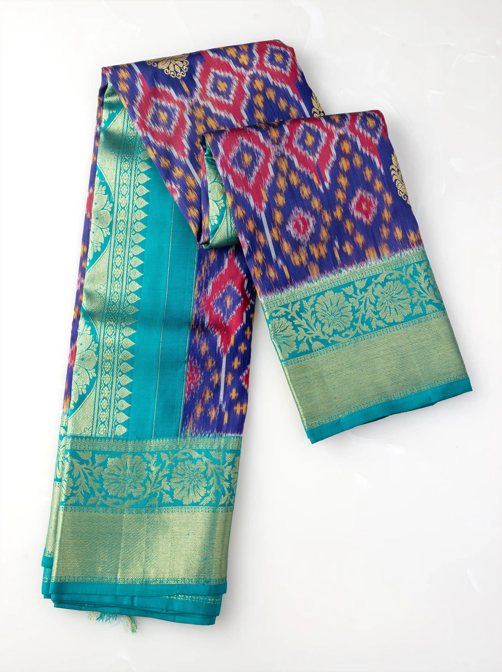 Handwoven Purple & Green Patola Kanjivaram Silk Saree