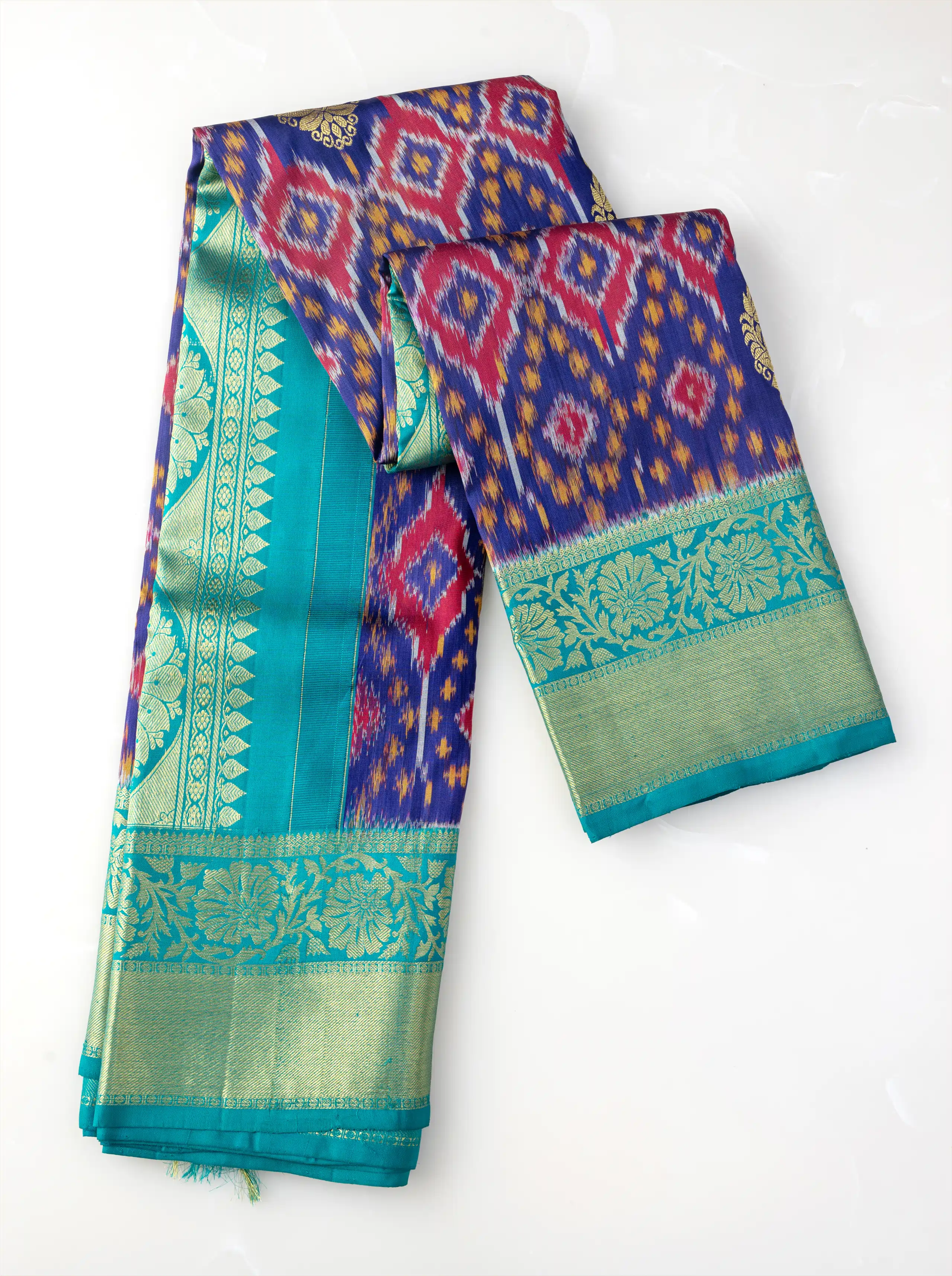 Handwoven Purple & Green Patola Kanjivaram Silk Saree