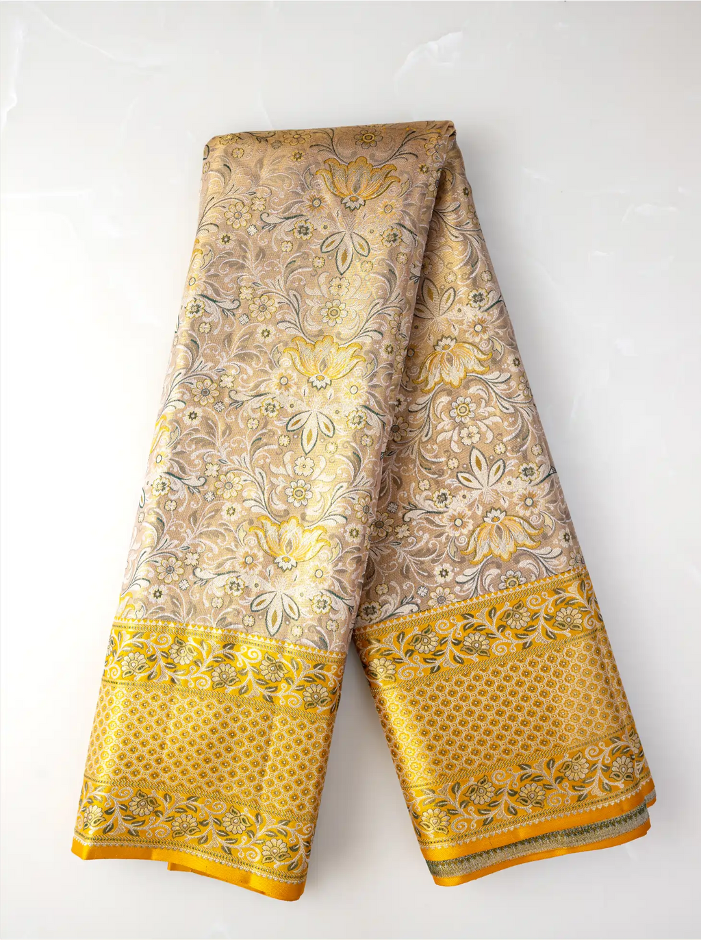 Handwoven Gold Kanjivaram Silk Saree with Rich Zari Border