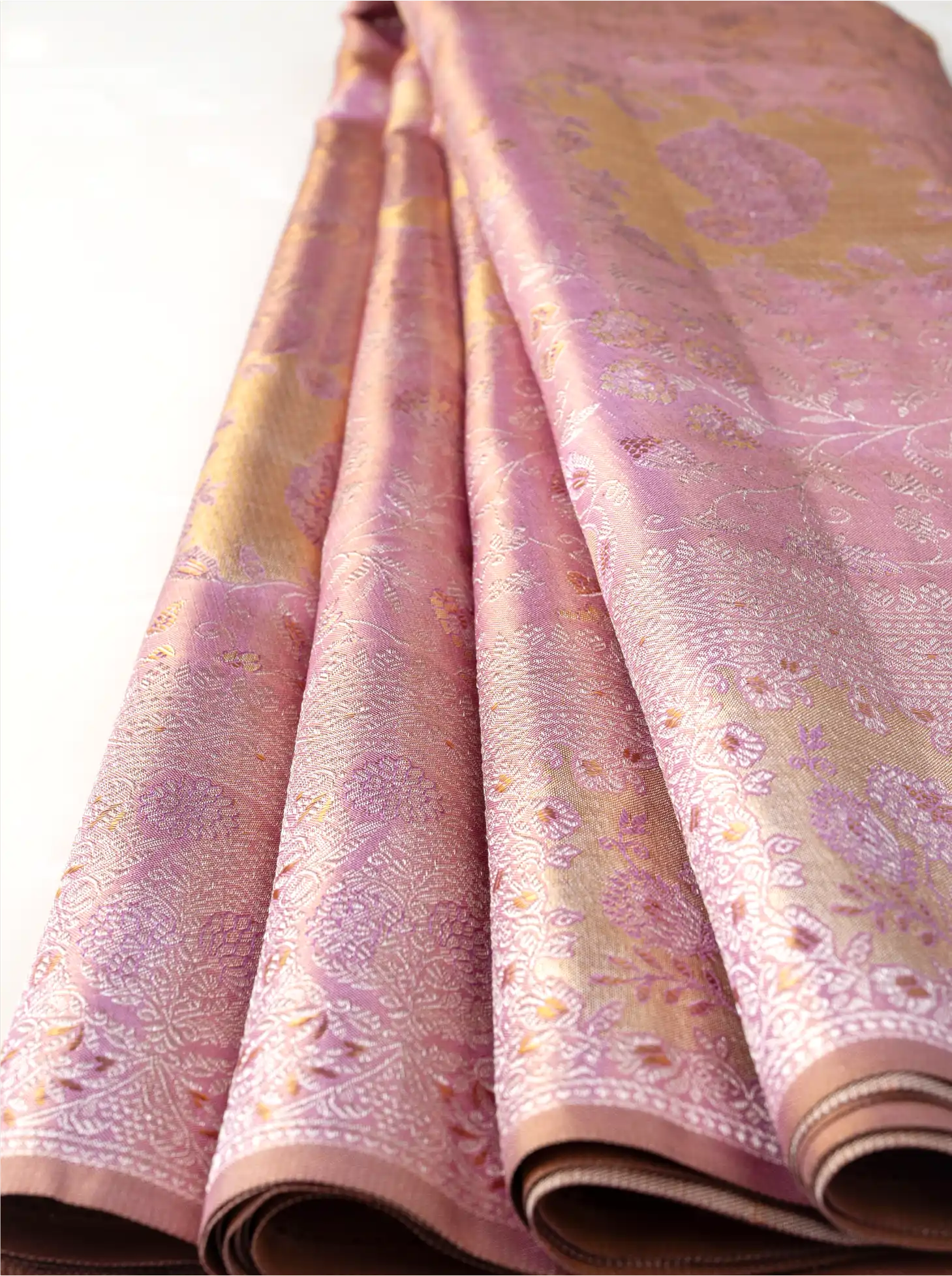 Handwoven Pink Kanjivaram Tissue Silk Saree