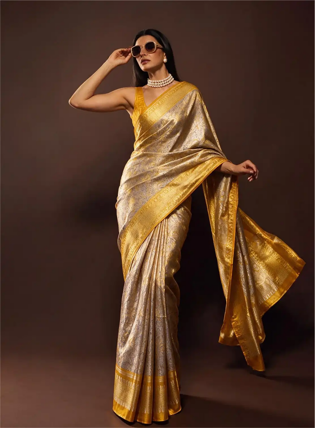 Handwoven Gold Kanjivaram Silk Saree with Rich Zari Border