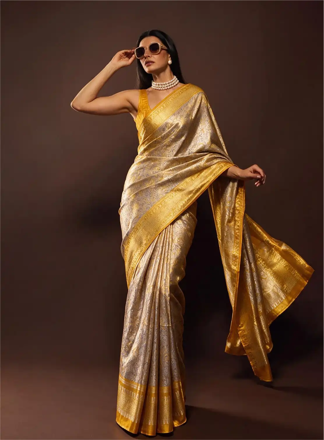 Handwoven Gold Kanjivaram Silk Saree with Rich Zari Border