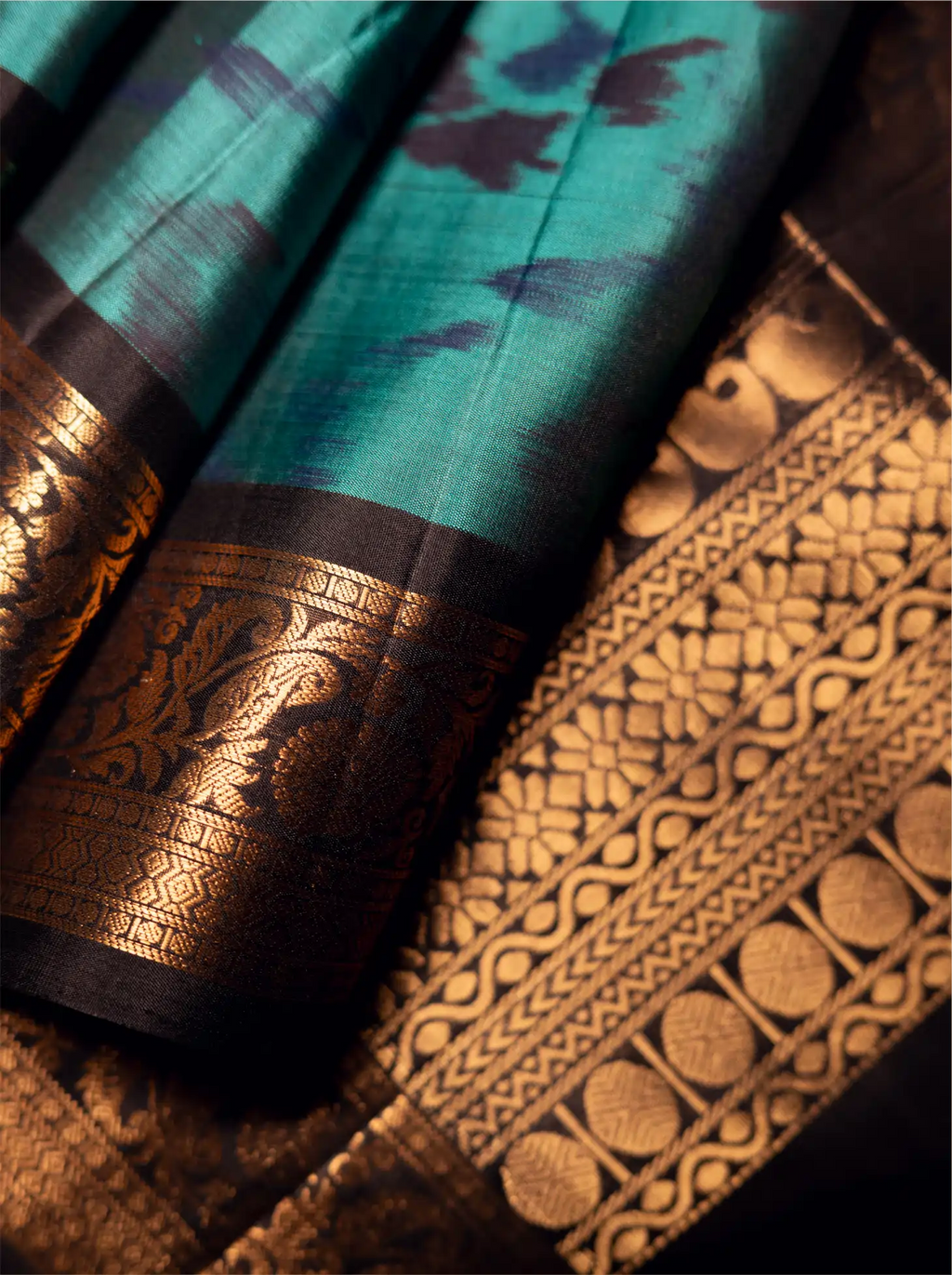 Handwoven Patola Jaquard Silk Saree in Peacock Blue
