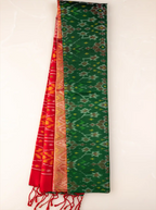 Handwoven Pure Patola Silk Saree in Peacock Green & Red