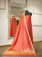 Handwoven Matka Silk Rust Orange Meena Boota Suit Set