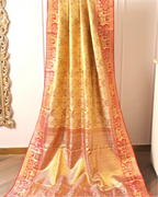 Handwoven Gold & Red Kanchipuram Silk Saree with Rich Zari Border