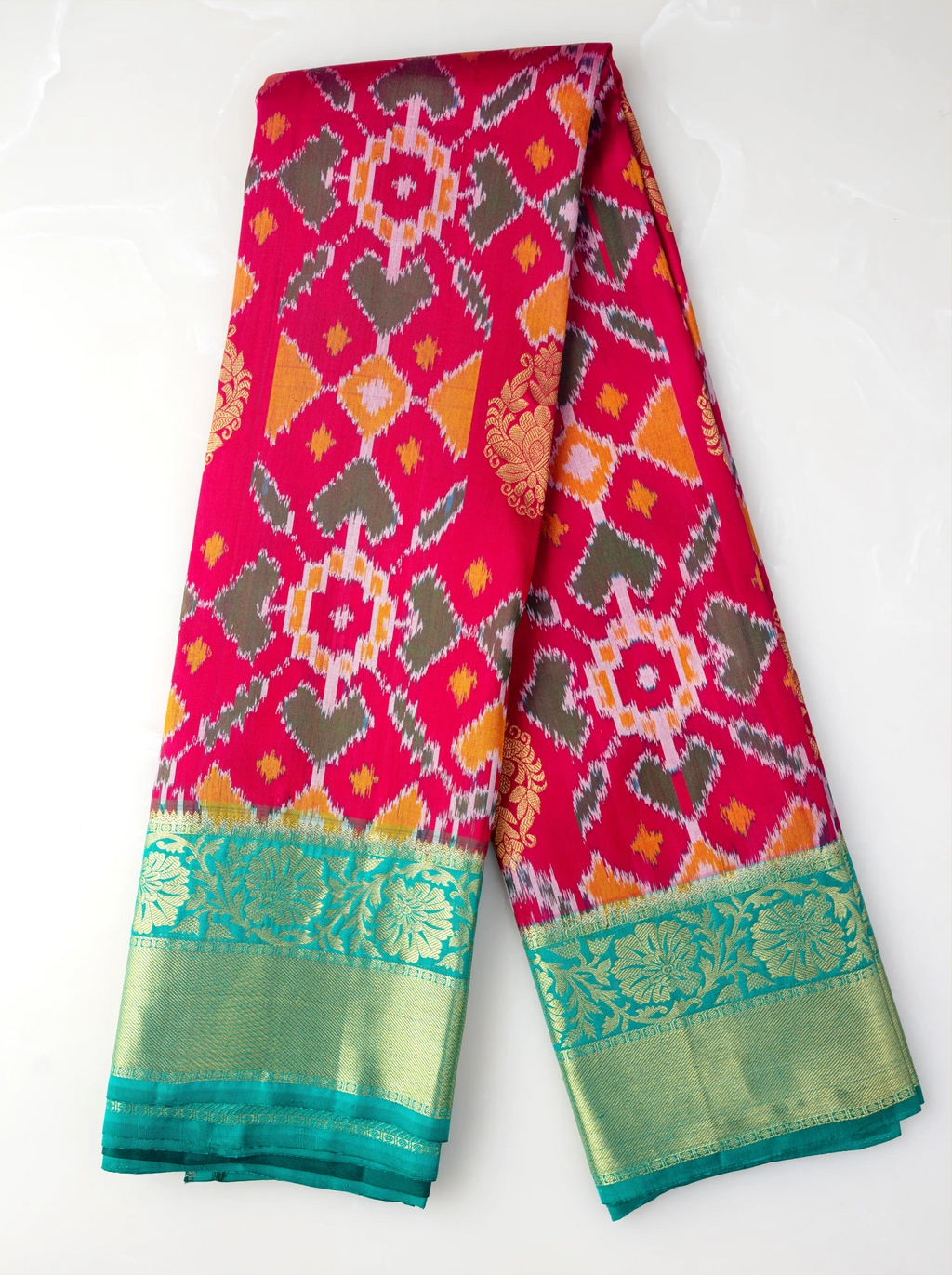 Handwoven Red & Green Patola Kanjivaram Silk Saree
