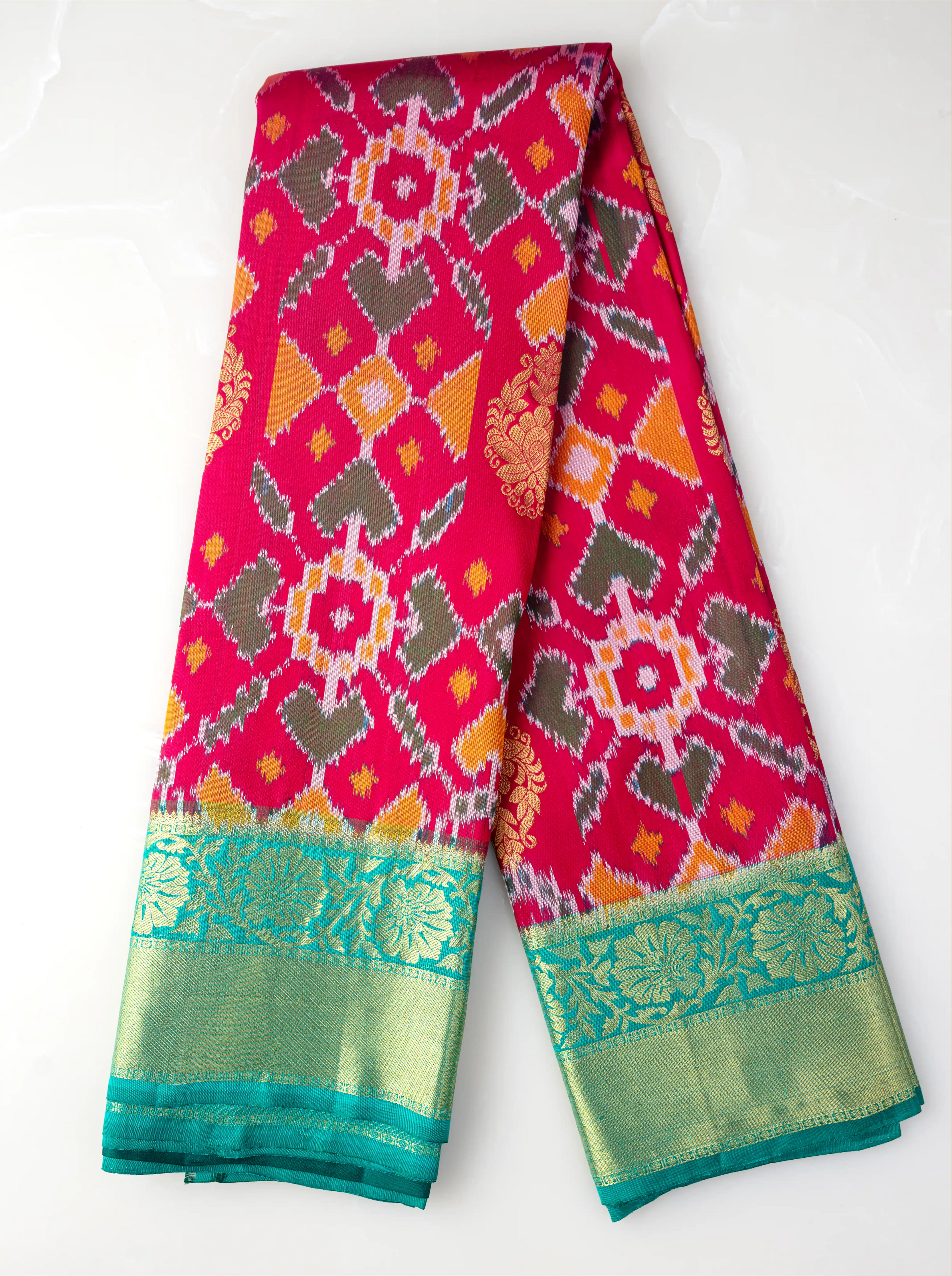 Handwoven Red & Green Patola Kanjivaram Silk Saree