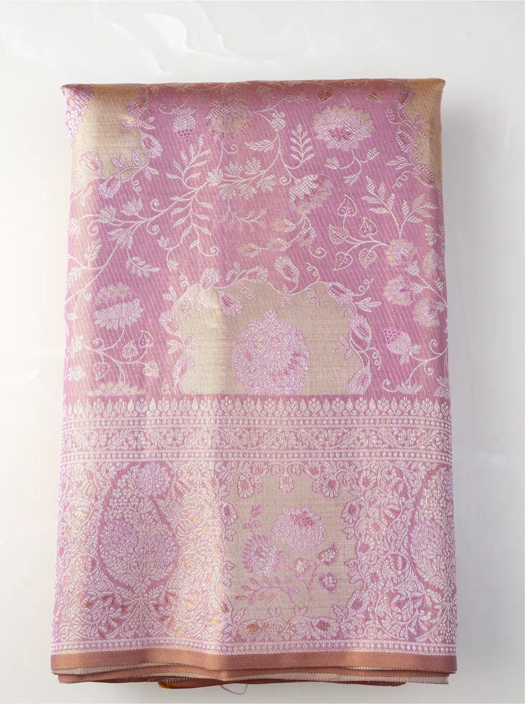 Handwoven Pink Kanjivaram Tissue Silk Saree