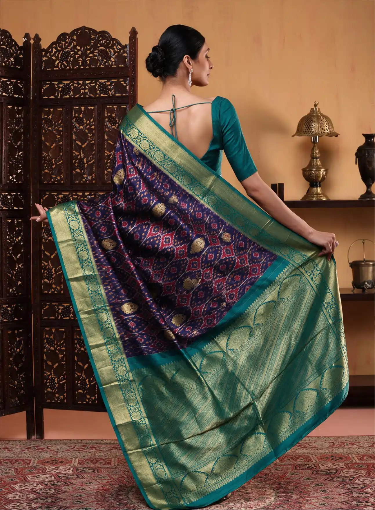 Handwoven Purple & Green Patola Kanjivaram Silk Saree