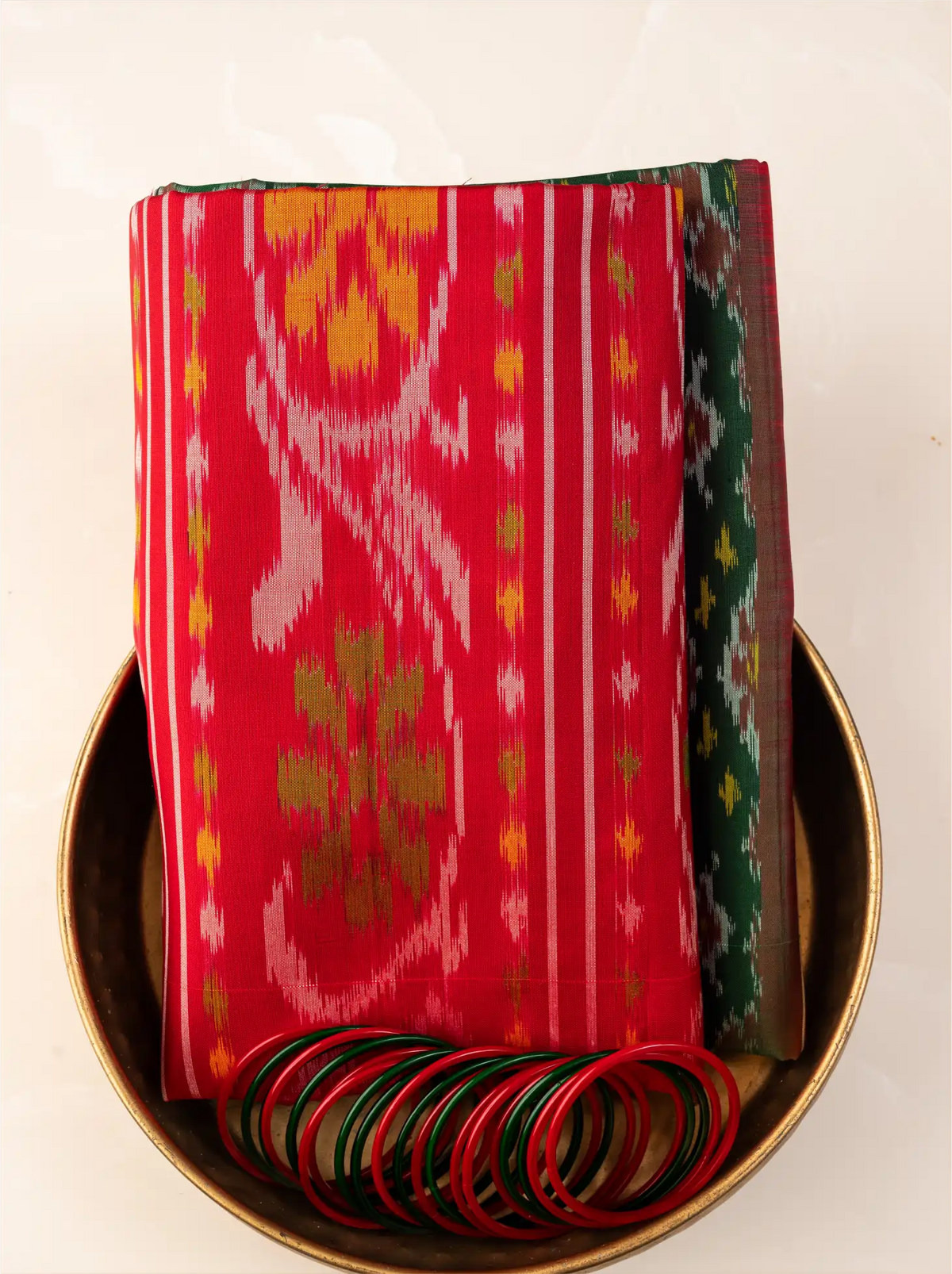 Handwoven Pure Patola Silk Saree in Peacock Green & Red