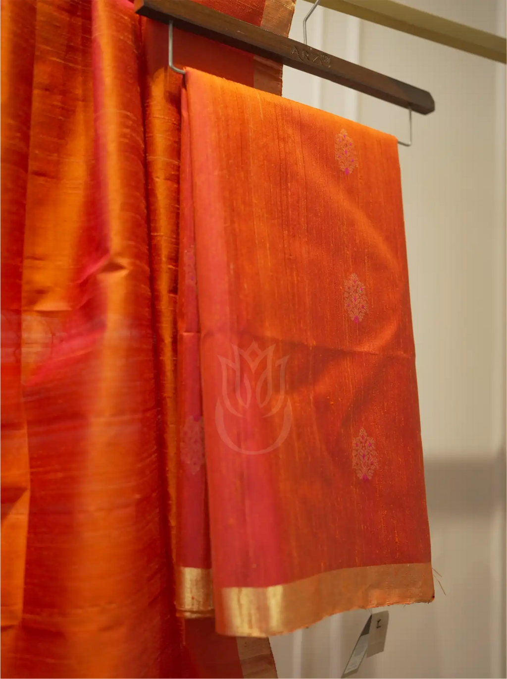 Handwoven Matka Silk Rust Orange Meena Boota Suit Set