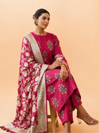 Handwoven Munga Silk Magenta Pink Suit Set – Unstitched Silk Suit