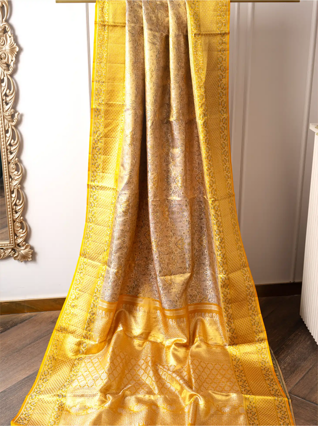 Handwoven Gold Kanjivaram Silk Saree with Rich Zari Border