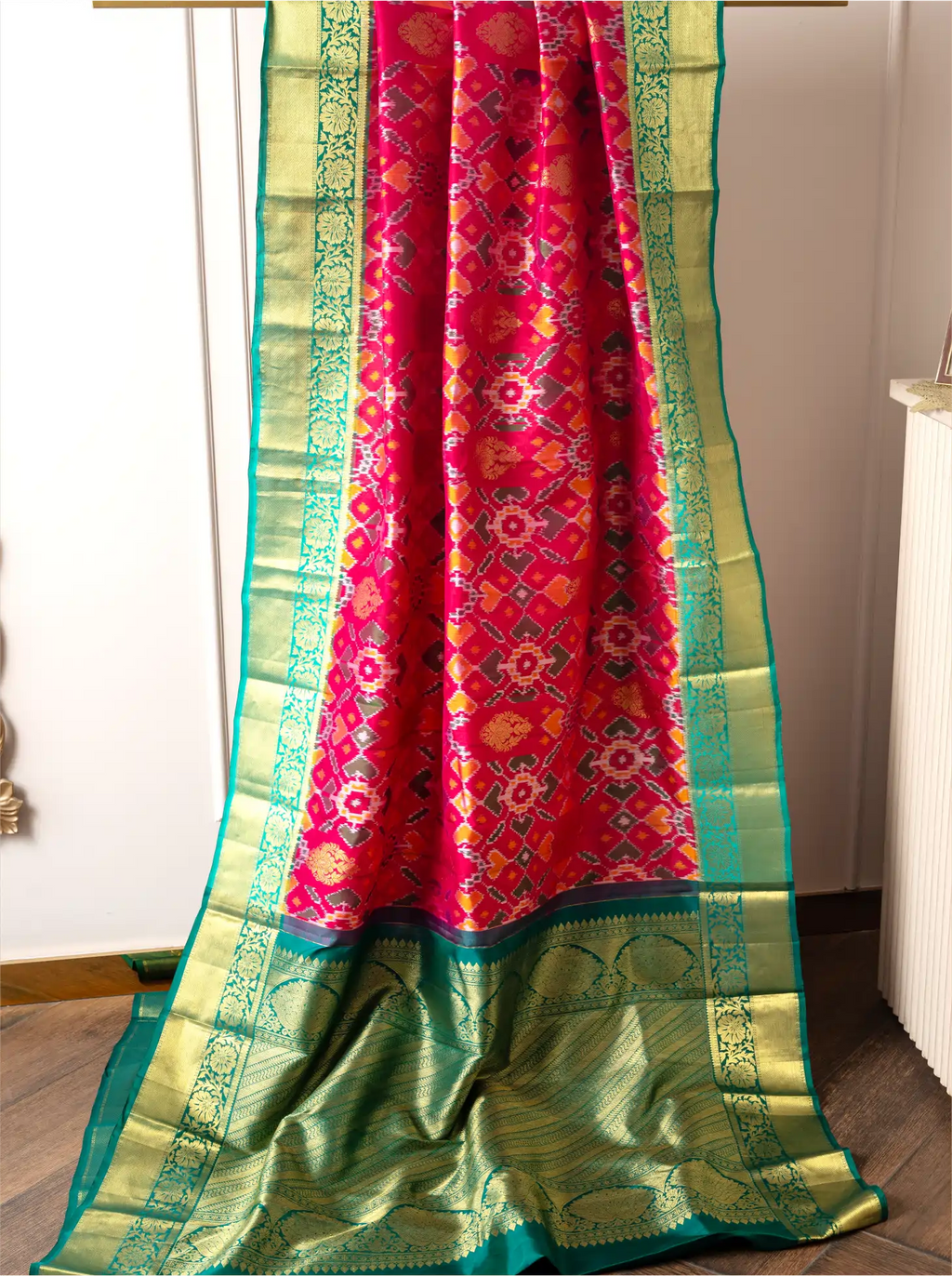 Handwoven Red & Green Patola Kanjivaram Silk Saree