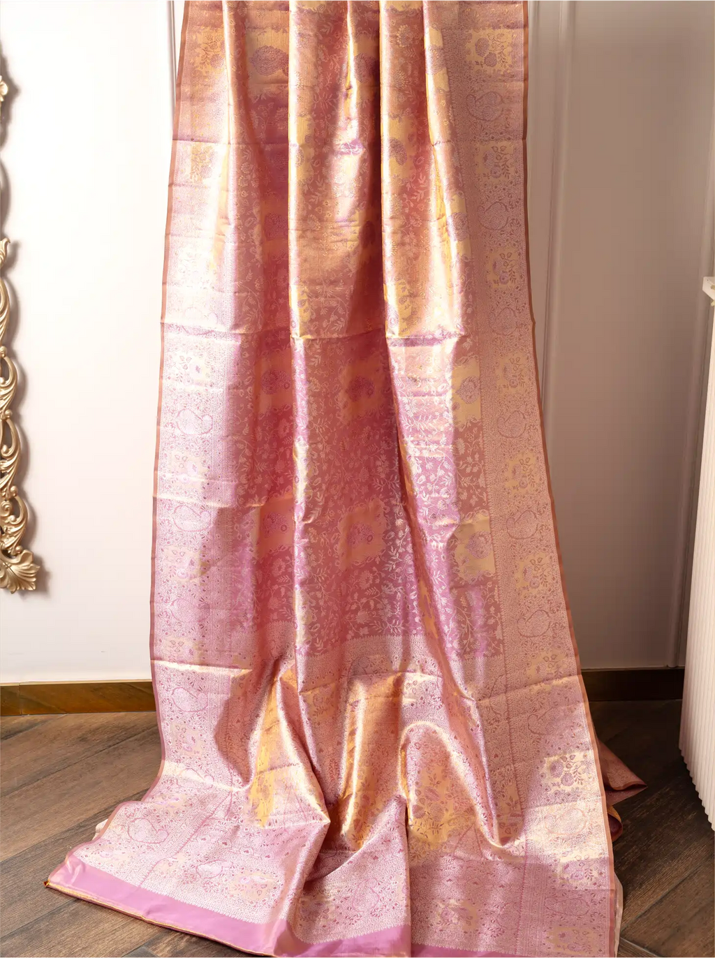 Handwoven Pink Kanjivaram Tissue Silk Saree