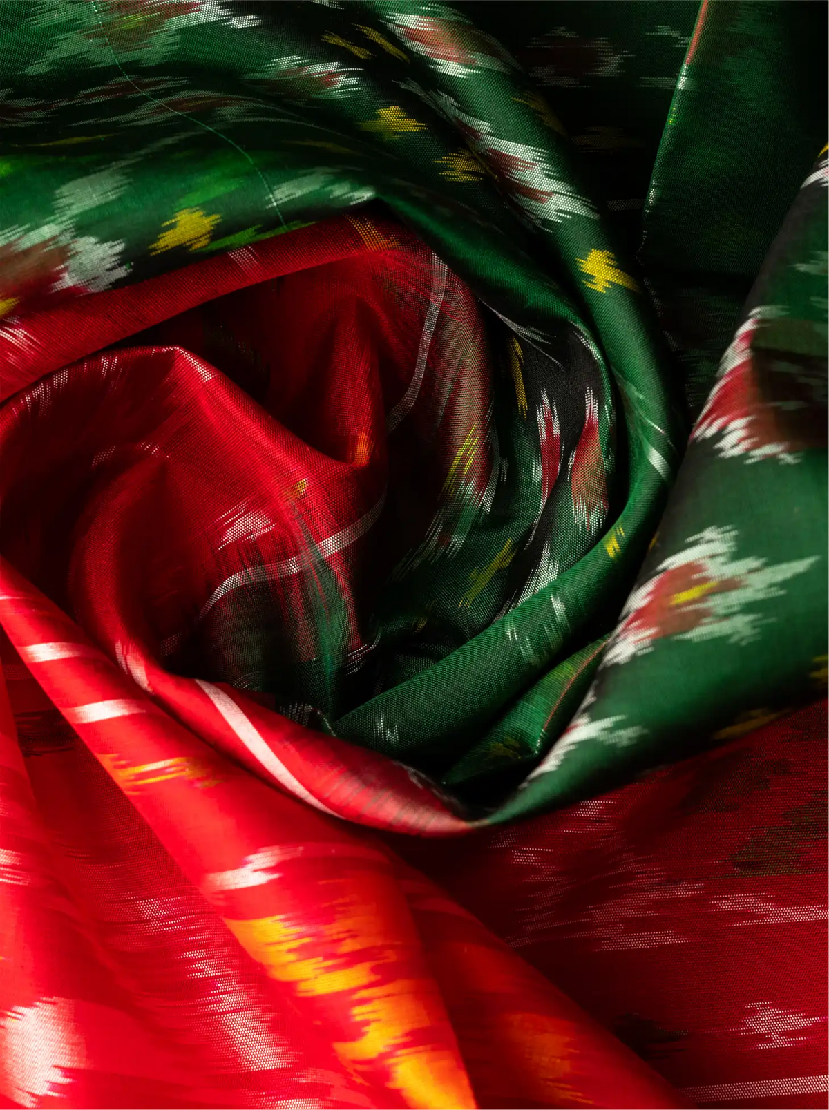 Handwoven Pure Patola Silk Saree in Peacock Green & Red