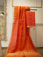 Handwoven Matka Silk Rust Orange Meena Boota Suit Set